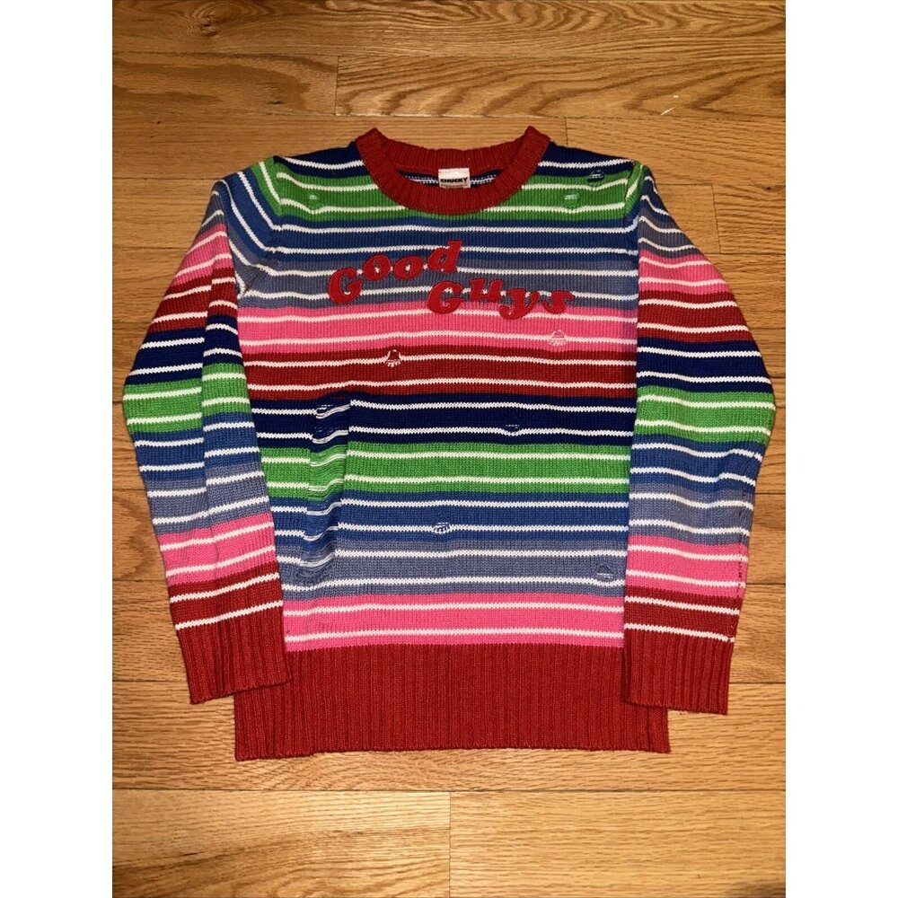 Chucky Good Guys Sweater Kids M Striped Distressed Rainbow Cosplay